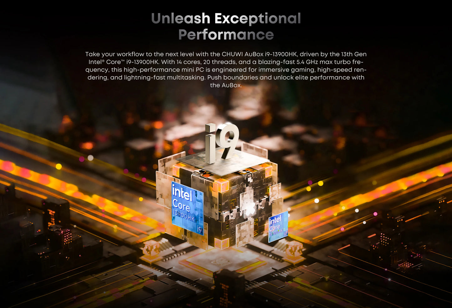 CHUWI AuBox Mini PC i9-13900HK 14 Cores 32GB DDR4 1TB SSD 16GB DDR5 512 SSD Windows 11 Pro WiFi 6 BT 5.2 Extend M.2 1T*2 Desktop