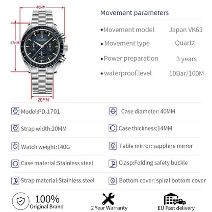 PAGANI DESIGN 2025 New Tribute to CK2998 Moon Watch Men Luxury Quartz Watches For Men AR Sapphire crystal Sport Chronograph Man