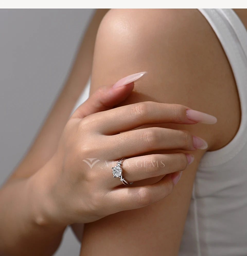 ATTAGEMS Classical  0.2ct Moissanite Ring For Women Flower Cluster Design D VVS1 925 Sterling Silver Wedding Rings Fine Jewelry