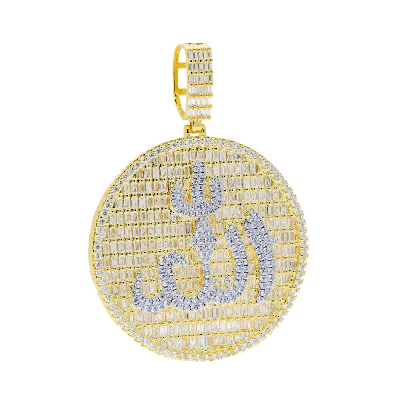 Iced Out Muslims Allah Pendant Necklace Silver Color Pave Zircon CZ Letter Charm Bling Women Men Hip Hop Jewelry