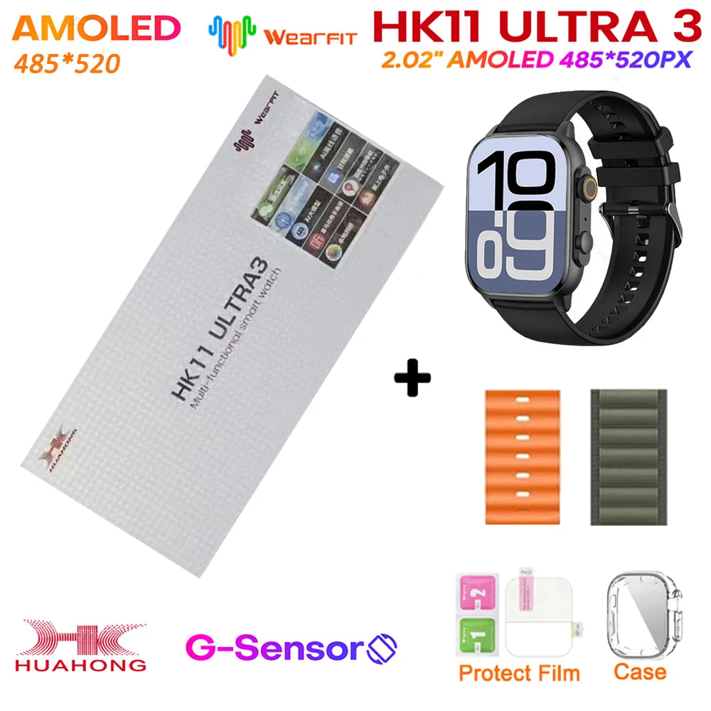 New HK11 ULTRA 3 MAX Smartwatch 2025 49mm HD AMOLED 4G ROM Bluetooth Network Call Robot Clock NFC Compass Smart Watch Men Women