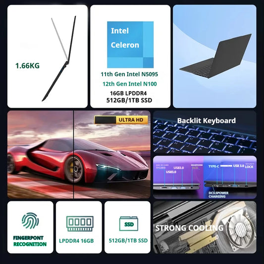 Firebat A16 AT15 Laptop 15.6 16 Inch CPU Intel N100 16GB RAM 512GB 1TB BT4.2 WiFi5 LPDDR4 Lightweight Business Computer Notebook