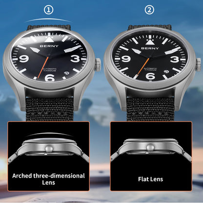 BERNY Pilot Titanium Automatic Watch for Men Sapphire AR Coated 10Bar Supper Luminous Men Wristwatch Sports Aviation Men Watches