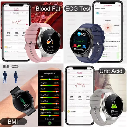 2025 New Men Health Expert Smart Watch Blood Pressure Blood Lipid Uric Acid ECG+PPG Body Temperature NFC HD Bluetooth Call Watch