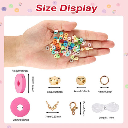 Clay Beads Bracelet Making Kit Friendship Flat Round Polymer Clay Beads Set for Jewelry Making DIY Handmade Craft Gifts Supplies