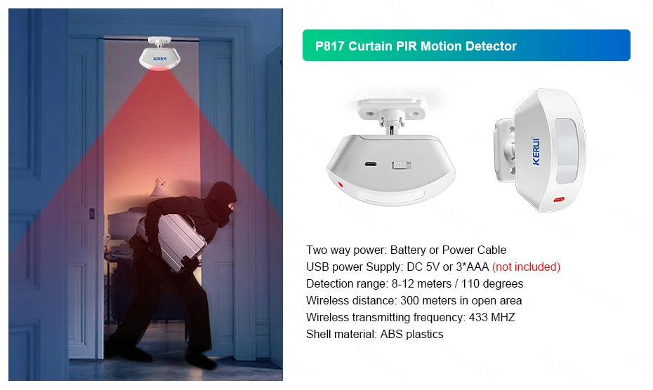 KERUI W202 Home Security Alarms WIFI GSM Alarm System Kit Tuya Smart Remote Control with Motion Detector Door Sensor for House