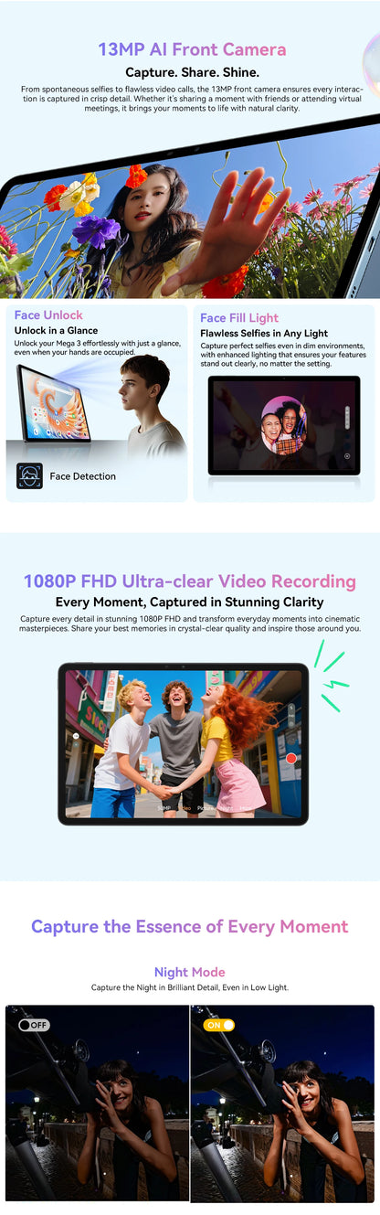 Blackview MEGA 3 Tablet 12.1" 2.5K 90Hz Display Android 15 MediaTek G100 8800mAh 33W Fast Charging 50MP Camera 12GB 256GB Pad
