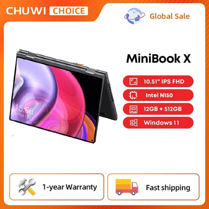 CHUWI MiniBook X 2025 2-in-1 Laptop Tablet Intel N150 CPU 10.51' FHD IPS Screen 12GB LPDDR5 512G SSD Windows 11 Notebook PC