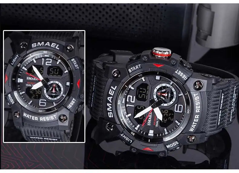 SMAEL 8007 Military Sport Watch – LED Digital Dual Time, Waterproof Men's Wristwatch