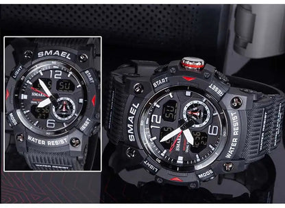 SMAEL 8007 Military Sport Watch – LED Digital Dual Time, Waterproof Men's Wristwatch