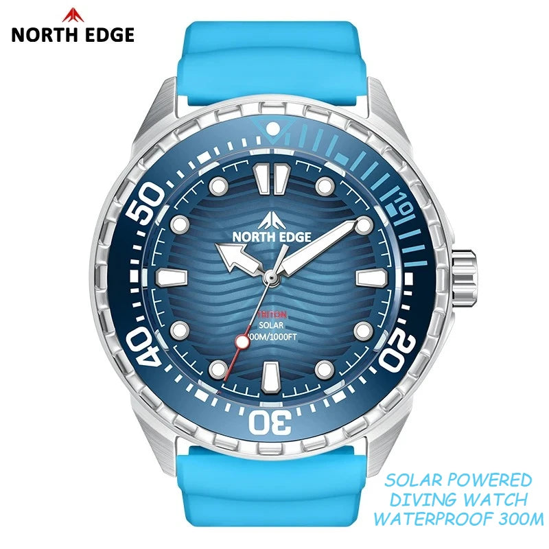 NORTH EDGE Watches for Man TRITON Solar Powered Diving Watch Quartz Wristwatch Stainless Steel Waterproof 300M Luxury Man Watch