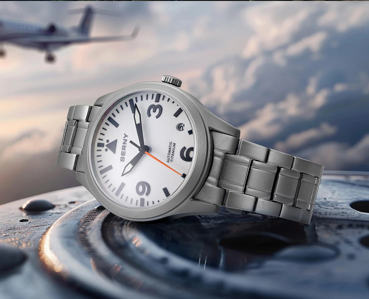 BERNY Pilot Titanium Automatic Watch for Men Sapphire AR Coated 10Bar Supper Luminous Men Wristwatch Sports Aviation Men Watches