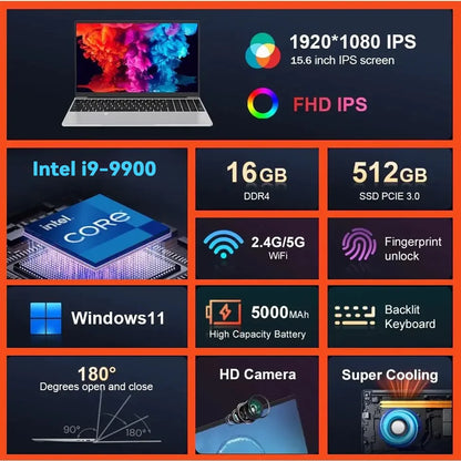 15.6" Gaming Laptop – Intel Core i9-9900, 32GB RAM, Windows 11 Pro (3-Year Warranty)