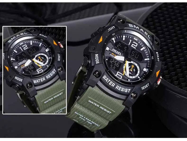 SMAEL Sport Watch Military Wristwatch for Men Alarm Stopwatch LED Digital Back Light Dual Time Display Waterproof Watch Men 8007