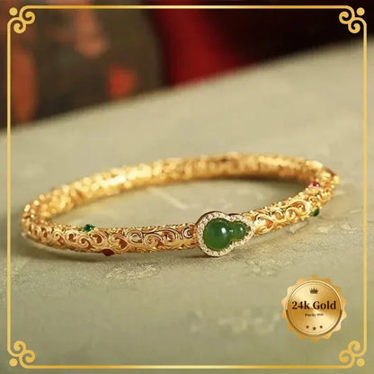 24k AU999 Yellow Gold Auspicious Clouds Gourd Bracelet Women's Antique Open Luxury Retro Fashion Minimalism