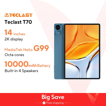 【World Premiere】Teclast T70 Tablet 14" FHD Display Android 14 MTK Helio G99 8GB/256GB 10000mAh Battery 18W 4G LTE Global Version