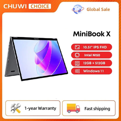 CHUWI MiniBook X N150 2-in-1 Laptop – 10.51" 360° Flip, 16GB RAM, 512GB SSD, WiFi 6