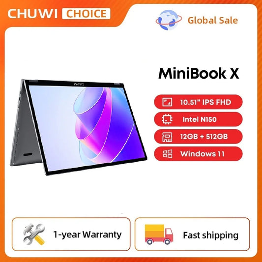 CHUWI MiniBook X N150 2-in-1 Laptop – 10.51" 360° Flip, 16GB RAM, 512GB SSD, WiFi 6