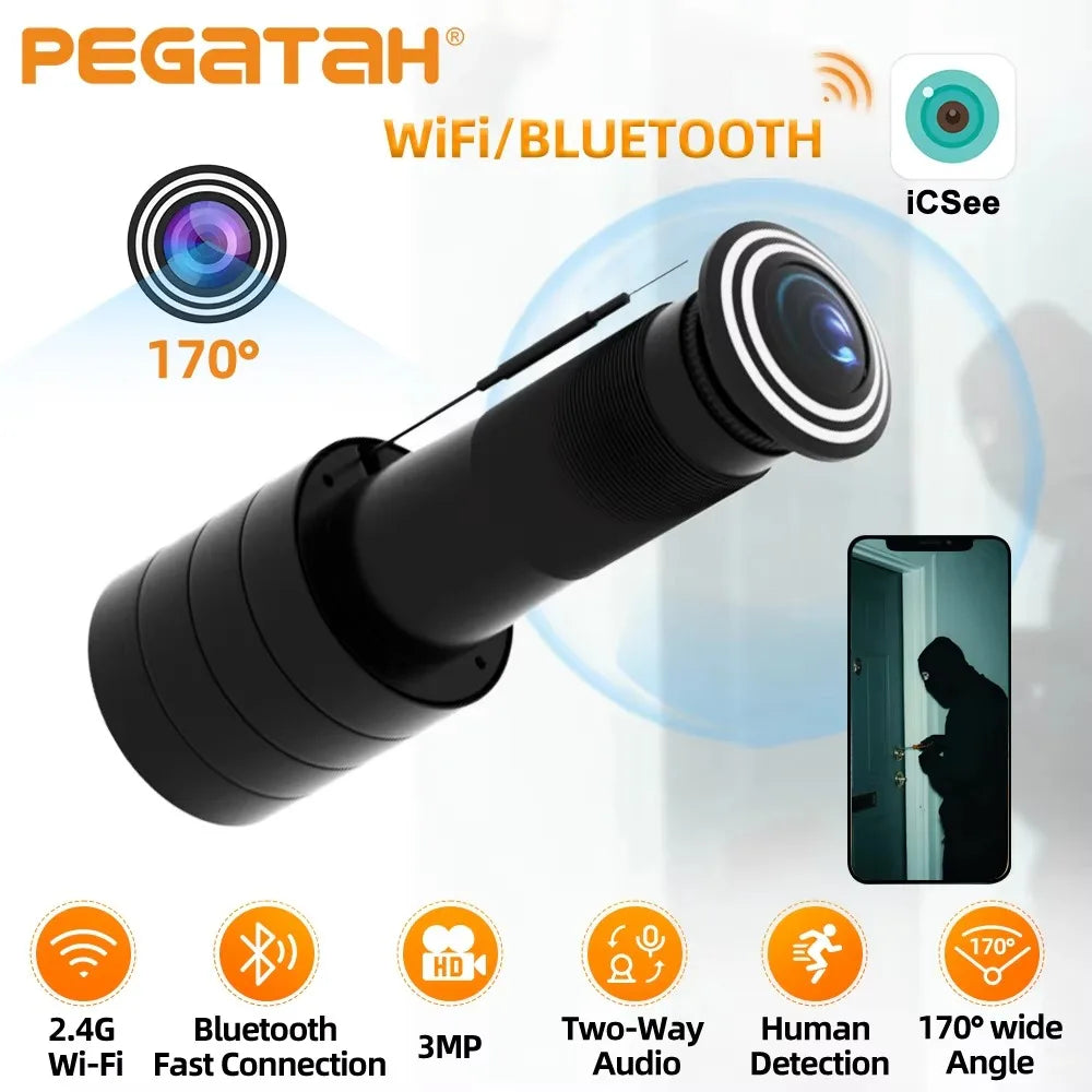 ICSEE 3MP HD Peephole WiFi Camera 170° Wide-angle Door Viewer Motion Detection Smart Home Security Wireless Cat-eye Auto Record
