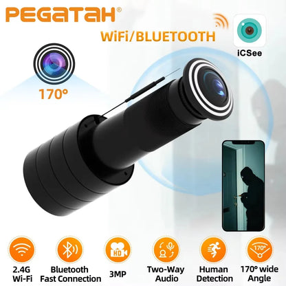 ICSEE 3MP HD Peephole WiFi Camera 170° Wide-angle Door Viewer Motion Detection Smart Home Security Wireless Cat-eye Auto Record