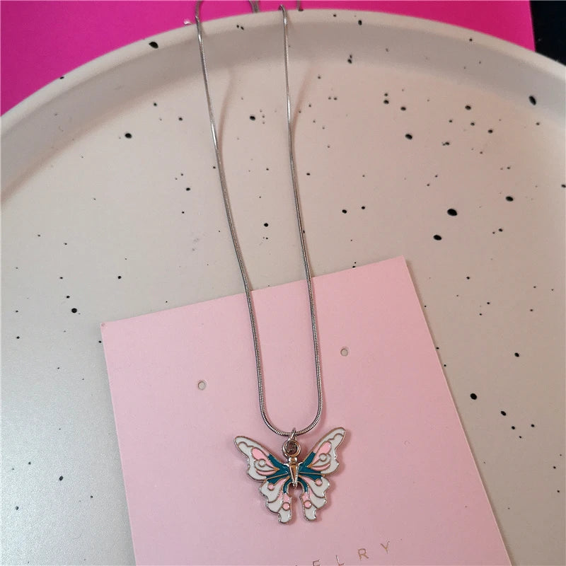 Gothic Punk Bow Heart Sun Star Moon Pendant Snake Chain Necklace Men Women Hip Hop Vintage Y2K EMO Grunge Jewelry Accessories