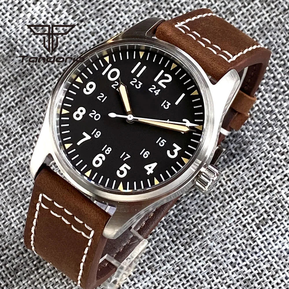 Tandorio 39mm 20BAR Dive Pilot Men's Automatic Steel Watch NH35 Miyota 8215 PT5000 Mechanical AR Sapphire Wristwatch Green Lume