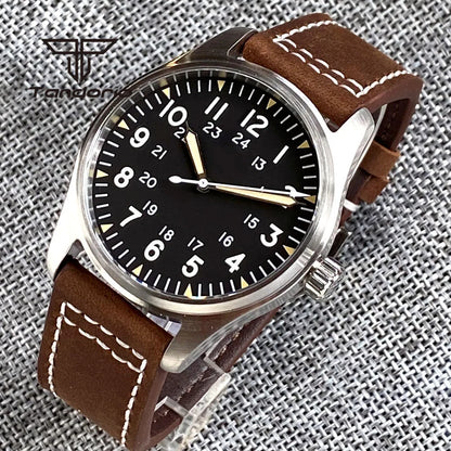Tandorio 39mm 20BAR Dive Pilot Men's Automatic Steel Watch NH35 Miyota 8215 PT5000 Mechanical AR Sapphire Wristwatch Green Lume