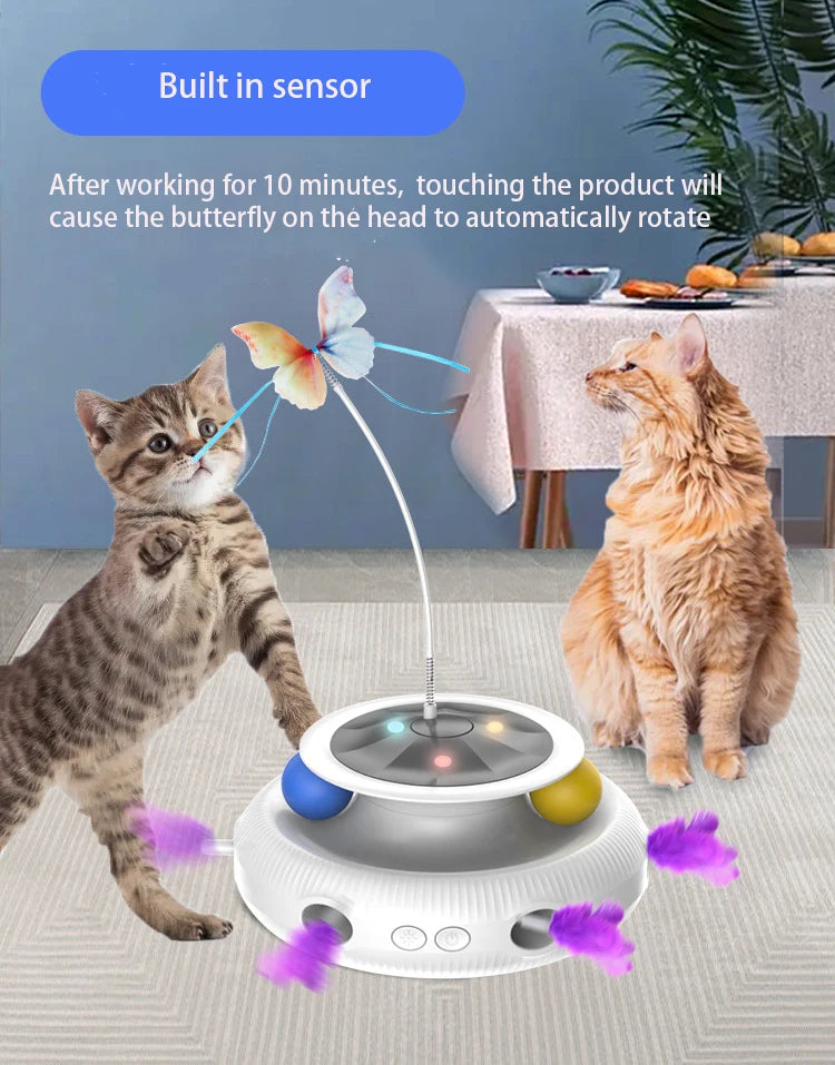 3 in 1 Smart Cat Toys Automatic Fluttering Butterfly Feather Fun Ball Toy Set For Cat Electronic Interactive Pet Toy Accessories