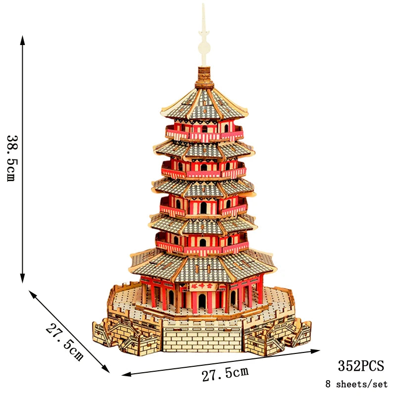 DIY 3D Jigsaw Leifeng Pagoda Wooden Puzzle Wenchang Tower Building Model Game Assembly Constructor Toys For Children Gift