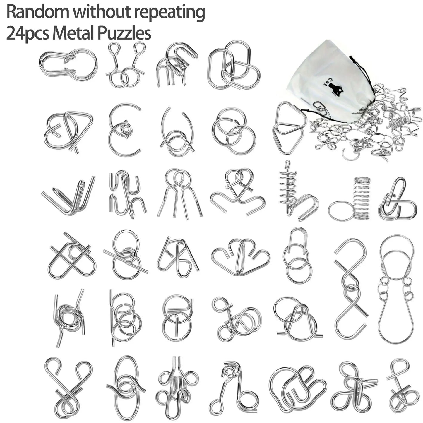 Metal Wire Puzzle Set – IQ Brain Teaser Disentanglement Ring Magic Trick Toy