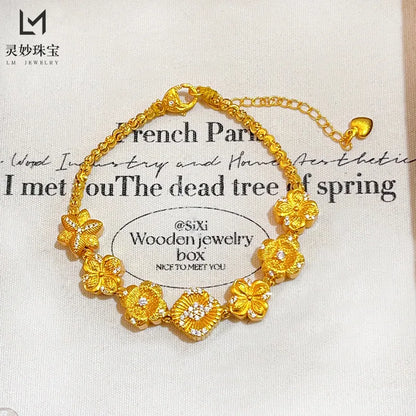 9999 24K real gold dot diamond brushed streamer bead bracelet with flowers blooming flowers and bracelets for girlfriend