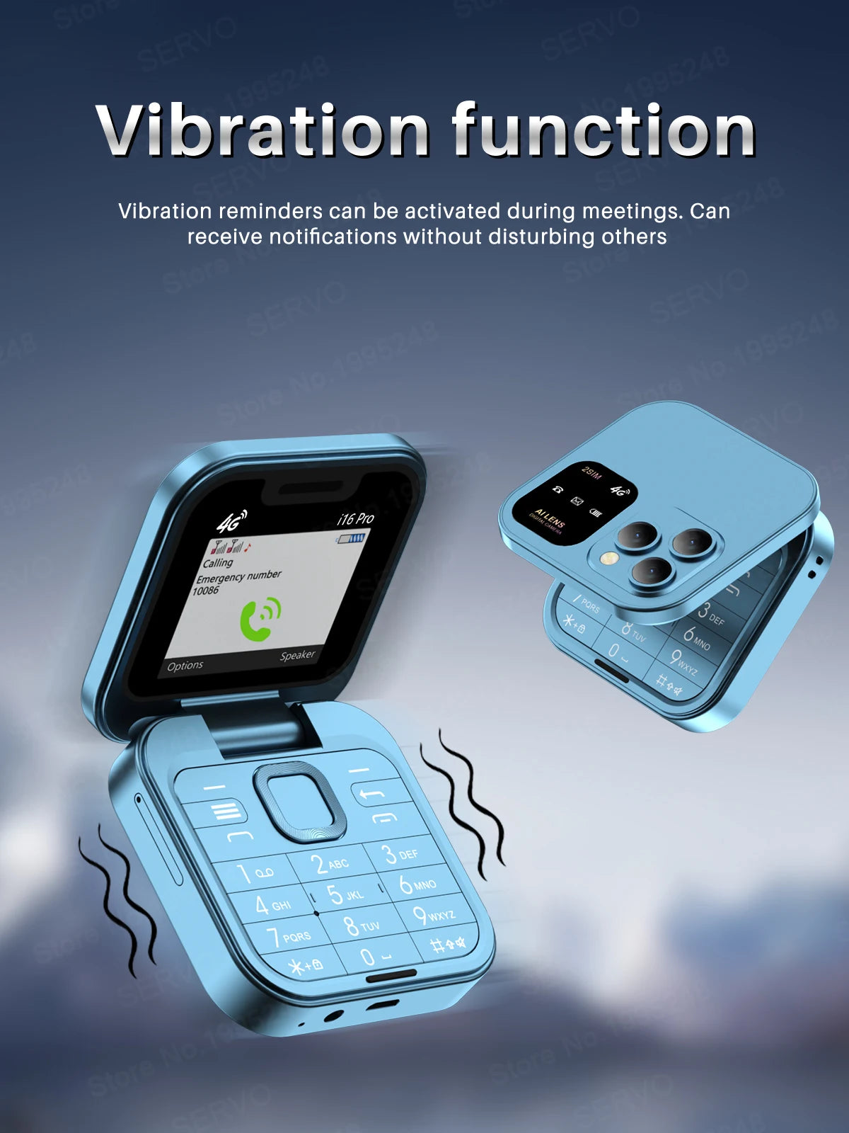 SERVO i16 Pro 2G GSM/4G LTE Network Small Flip Mobile Phone 2 SIM Standby Call Recording Speed Dial 1.77" Mini Folding Cellphone