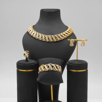 18k Gold Plated Dubai African Jewelry Set – Necklace, Earrings, Ring & Bracelet