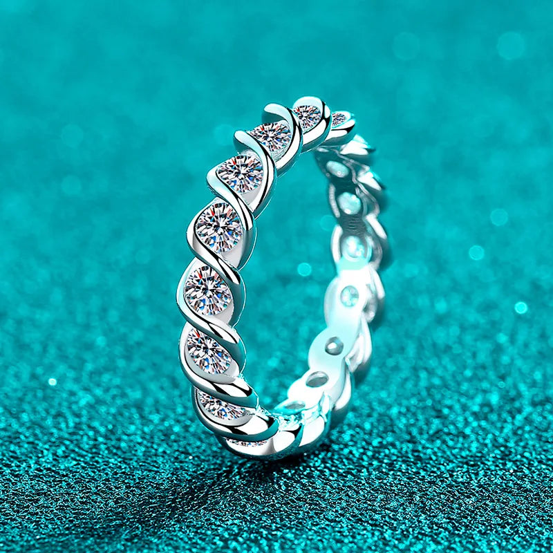 New GRA 3mm Full Moisssanite Eternity Bands Sparkling Bride Wedding Women Rings 100% Pure 925 Silver Lab Diamond Jewelry