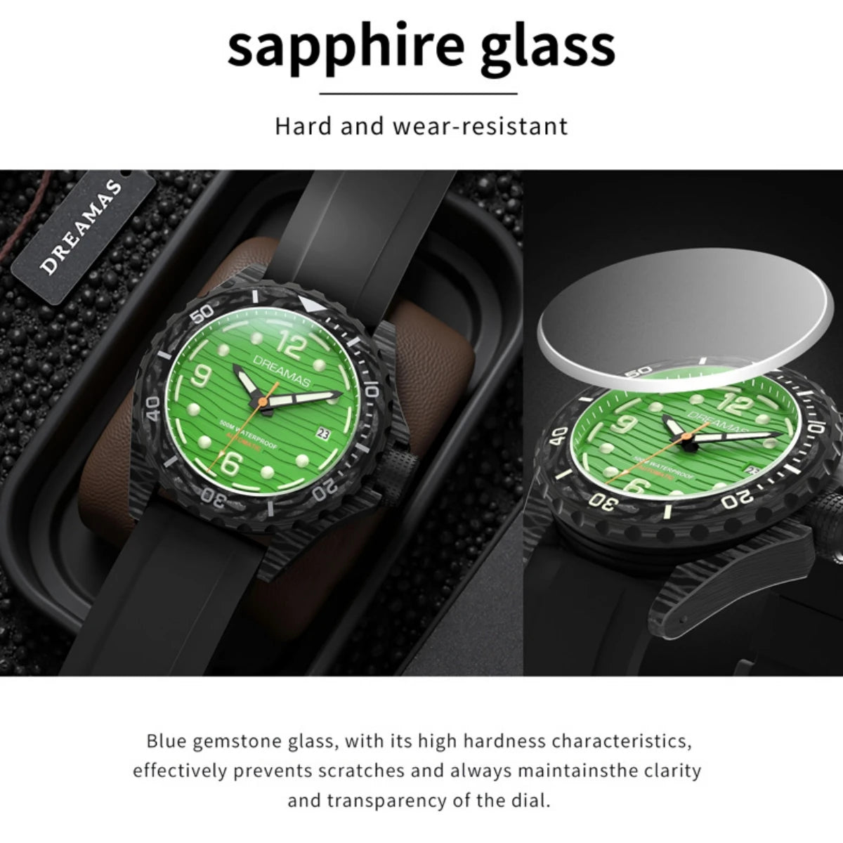 DREAMAS Carbon Fiber Black Warrior Japanese Mechanical Watch Business Watch 500 meters waterproof D0382G10