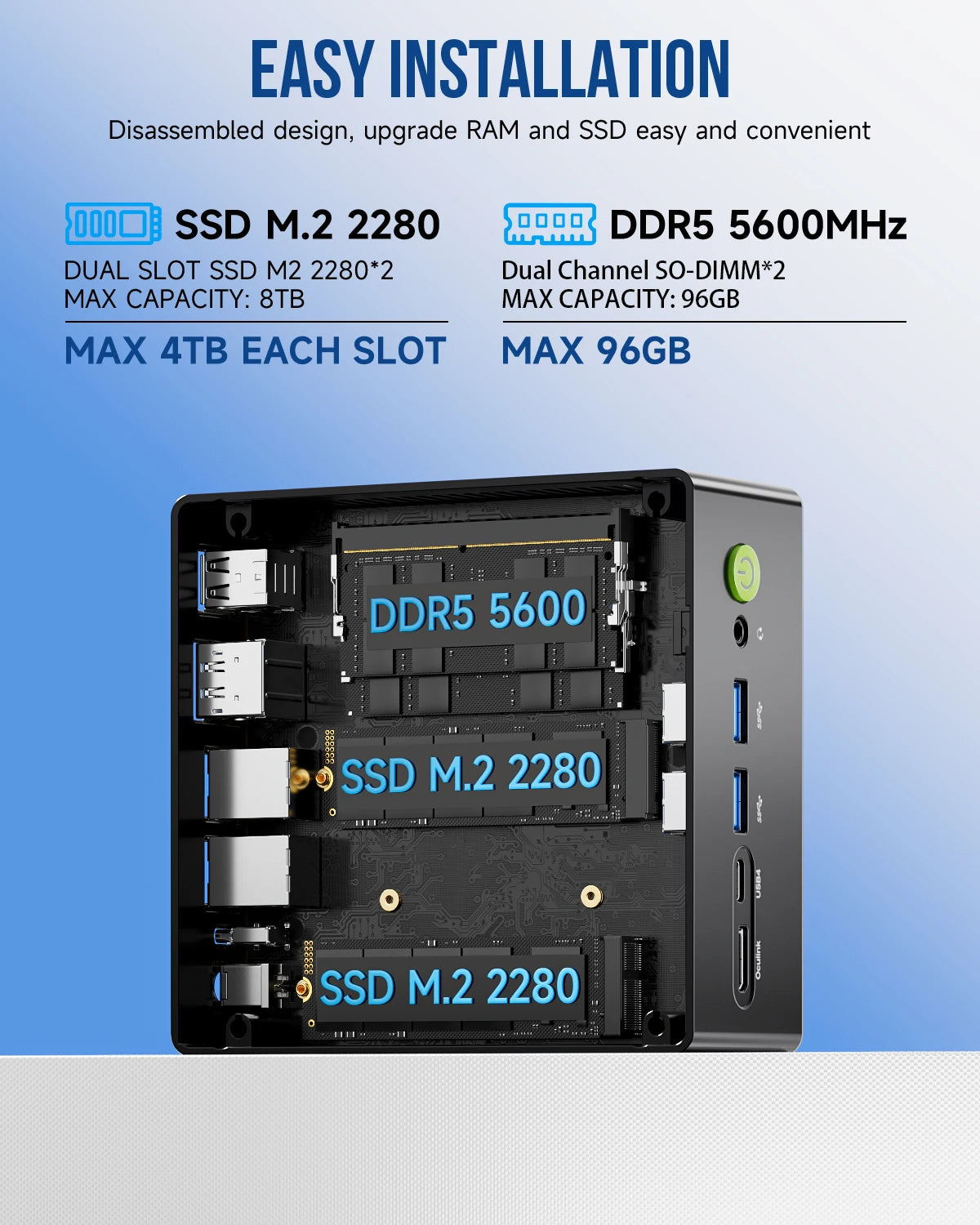 GMKtec K8 Plus Mini PC – AMD Ryzen 7 8845HS, DDR5, Oculink, Windows 11 Pro