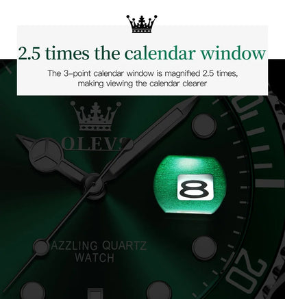 OLEVS 5885 Men's Watches Business Stainless Steel Strap Green Quartz Watch Waterproof Calendar Luminous High Quality Wristwatch