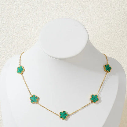 Stainless Steel Bracelet Double Sided Five Leaf Petals Flower Gold Plated Clover Women Fashion Jewelry