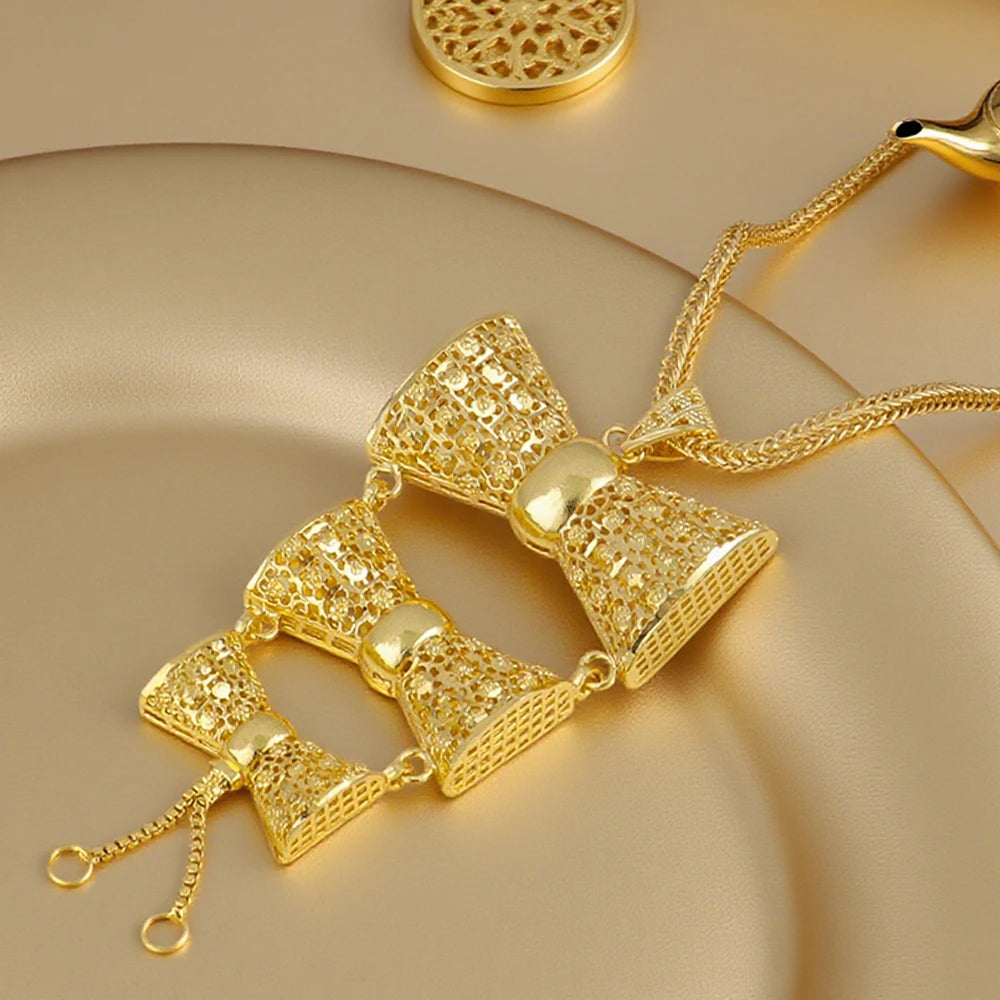 Saudi Arabia 24K Gold Color Jewelry Sets Ethiopia Wedding Necklace Earring Brazilian Arab Bridal Luxury Set Party Gift Two-Piec