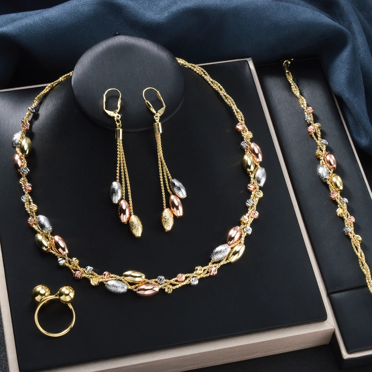 Pearl Pendant 4pcs Jewelry Set – Necklace, Bracelet, Earrings & Ring