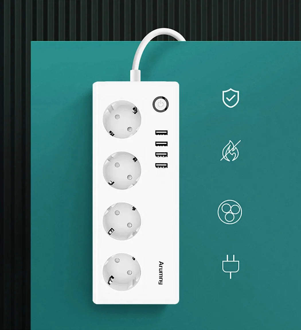 Arumny EU Plug Zigbee Power Strip Tuya Smart Life Zigbee2mqtt 1.8m Extension cord Alexa Google Assistant Voice Controll 16A 220V