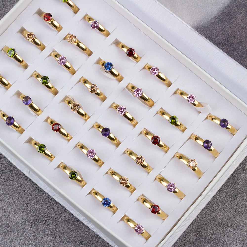 36Pcs/lot Fashion Stainless Steel Zircon Heart Love Rings For Women Mix Style Wedding Engagement Jewelry