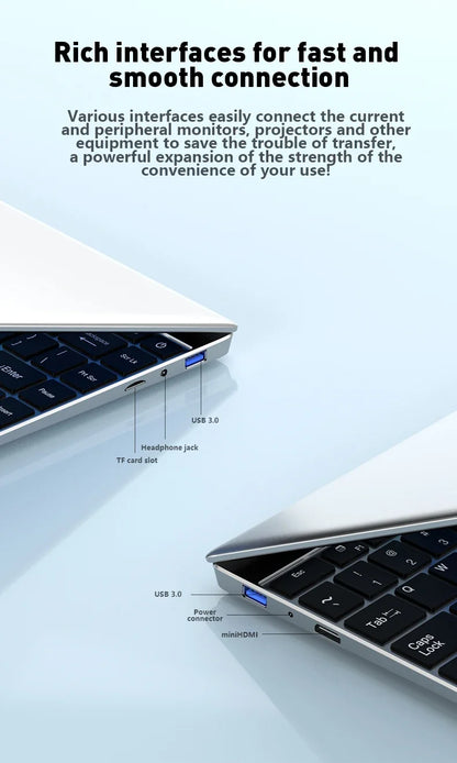 LENO 14.1" Ultra Slim Laptop Windows11 16GB RAM 2TB SSD Intel N3700 Notebook Gamer 1920*1080 Display Office Study Computer PC