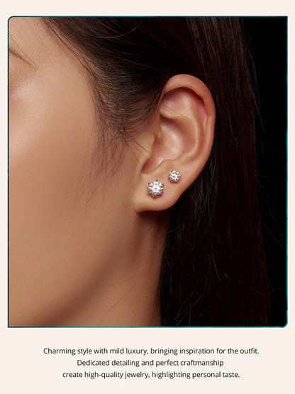 BAMOER Classic Moissanite Stud Earrings, S925 Silver 6 Prongs D Color Round Cut Lab Created Diamond Wedding 18k Gold Earrings