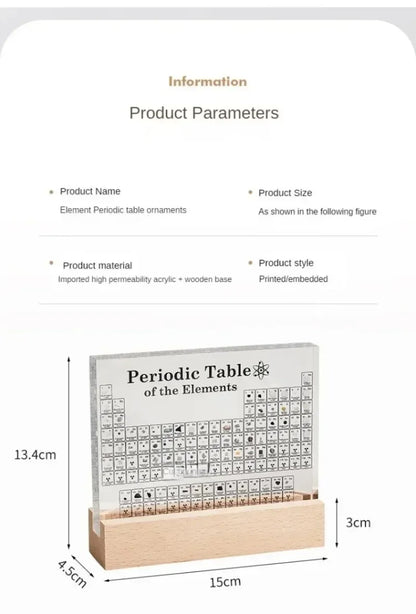 Acrylic Real Elements Periodic Table Mendeleev Periodic Table Figurine Display Science Ornament Room Decoration Desk Accessories