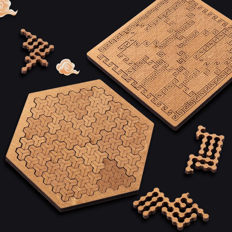 Impossible Wooden IQ Jigsaw Puzzle – 10-Level Brain Teaser Tangram Board Game