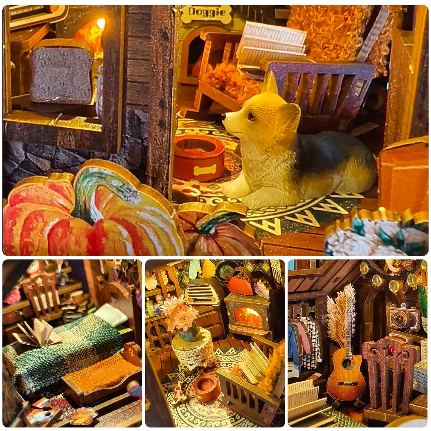 DIY Book Nook Kit Thanksgiving 3D Wooden Puzzle Home Decoration For Bookshelf Miniature Insert Magic Book House Stand Bookshelf