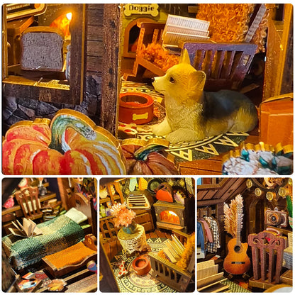 DIY Book Nook Kit Thanksgiving 3D Wooden Puzzle Home Decoration For Bookshelf Miniature Insert Magic Book House Stand Bookshelf