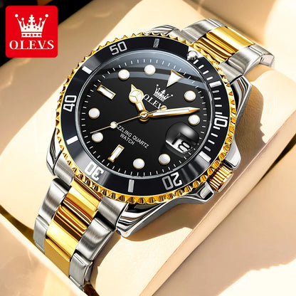 OLEVS 5885 Men's Watches Business Stainless Steel Strap Green Quartz Watch Waterproof Calendar Luminous High Quality Wristwatch