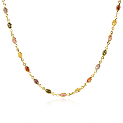 Boho Multicolor Crystal Stone Link Chain Necklace For Women Fashion Gold Color Multilayered Beaded Necklaces Party Jewelry